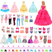 

Fashion Handmade 36 Items/set Doll Accessories = 16 Doll Clothes Dresses Swimsuits +10 Hangers +10 Doll Shoes For Barbie Game