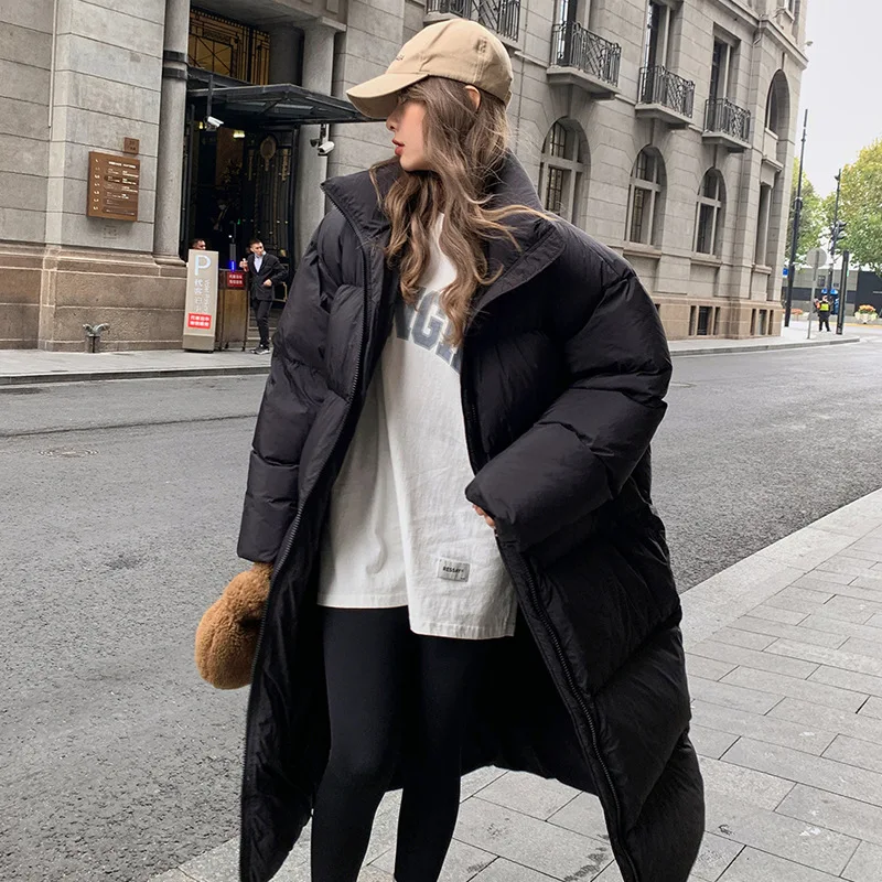 

Oversize Long Parka Winter Coat Women Korean Windproof Puffer Jacket Thickened Warm Long Sleeve Zip Cotton-padded Jacket Solid