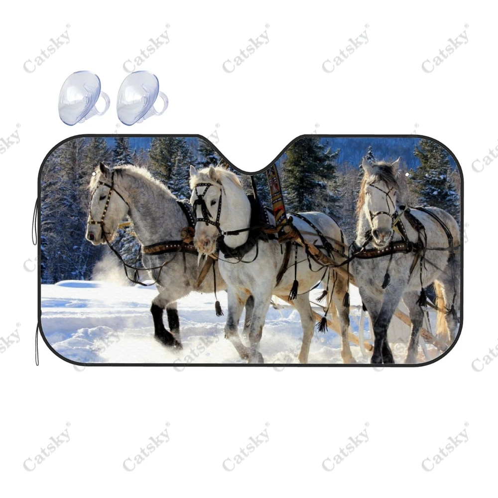 

Animal Winter Walking Horse Car Accessories Windshield Sunshade Foldable Sunvisor Protect UV Sunshades Visor Shield for SUV Cool