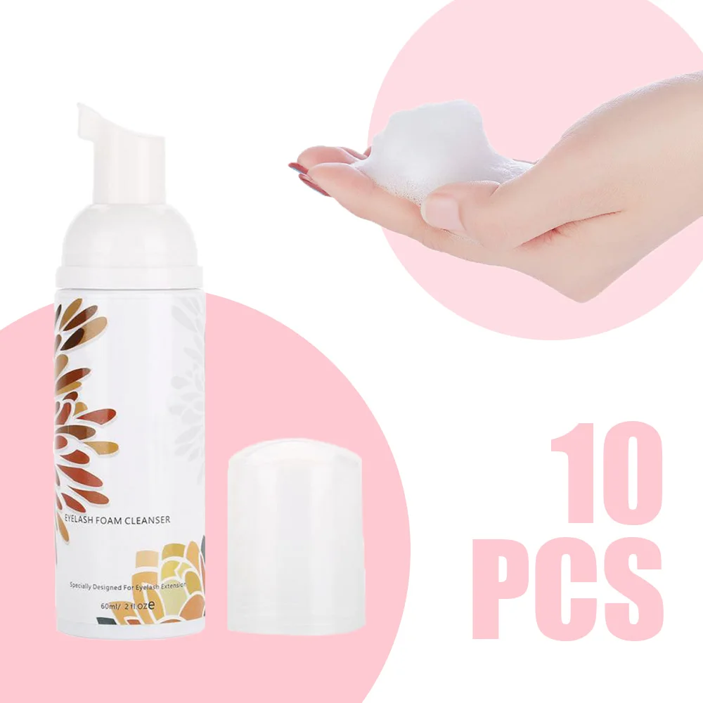 

Lashes Shampoo 10 Pcs 60ml Gentle Eyelash Shampoo Mousse Non-Irritating Remove Residues Deep Cleanser Makeup Tools Label Design