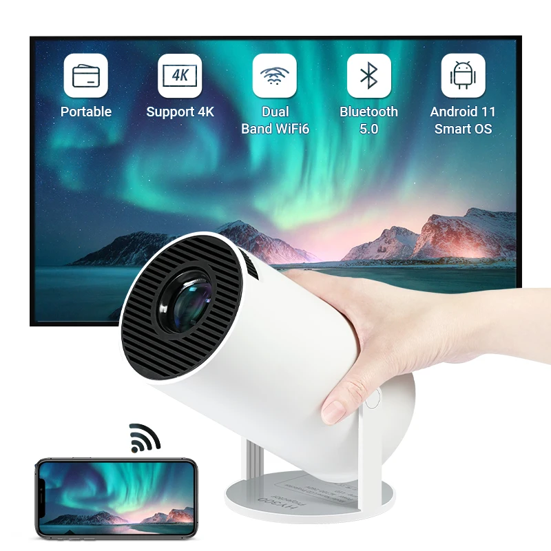 

LYNCAST Android 11Projector 1280*720P 4K Wifi6 200ANSI 1+8G Storage BT5.0 Home Cinema Online Teaching Portable Projection HY300