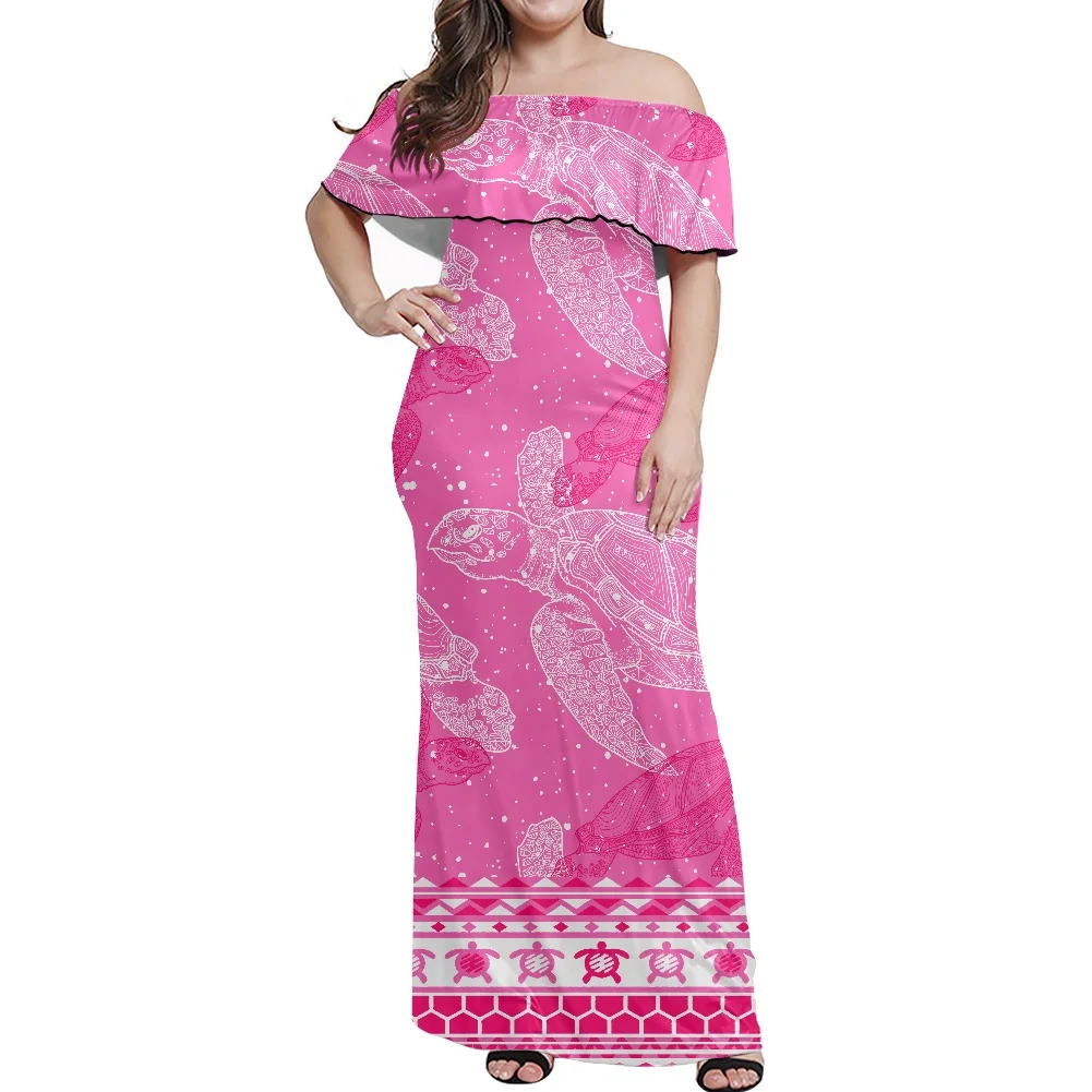 Pink Turtles Large Size Women's Dress Polynesian Tribe Flag Printing Clothing Ethnic Style Frill Off Shoulder Dress Summer
Pink Turtles Large Size Women's Dress Polynesian Tribe Flag Printing Clothing Ethnic Style Frill Off Shoulder Dress Summer