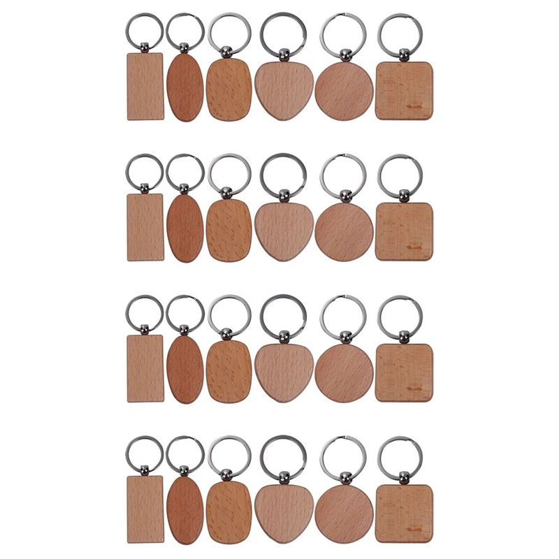 

80 Pcs Blank Wood Wooden Keychain DIY Custom Wood Key Chains Key Tags Anti Lost Wood Accessories Gifts (Mixed Design)