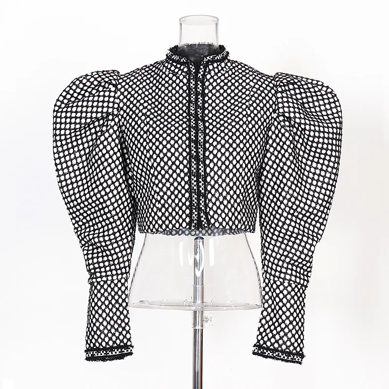 Women Vintage Palace Style Short Jacket Spring Autumn Stand Collar Puff Sleeve Polk Dot Jackets Coats Ladies High Street Tops 
Women Vintage Palace Style Short Jacket Spring Autumn Stand Collar Puff Sleeve Polk Dot Jackets Coats Ladies High Street Tops