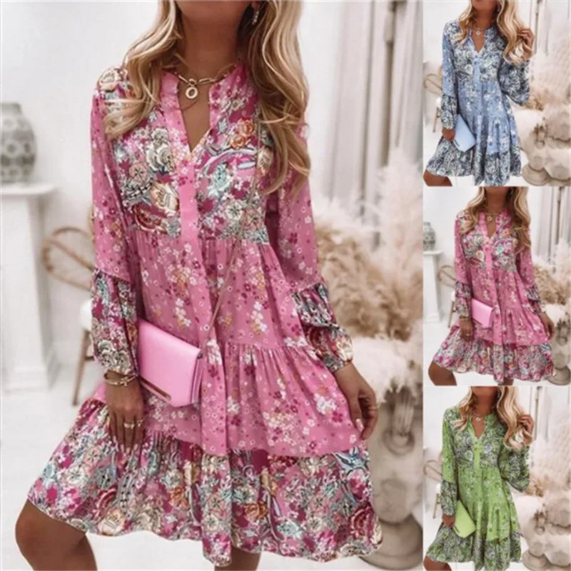 Women Floral Print Dress Elegant Pleated Casual Dresses Female V Neck Loose Bohemian Beach Holiday Dresses
Women Floral Print Dress Elegant Pleated Casual Dresses Female V Neck Loose Bohemian Beach Holiday Dresses