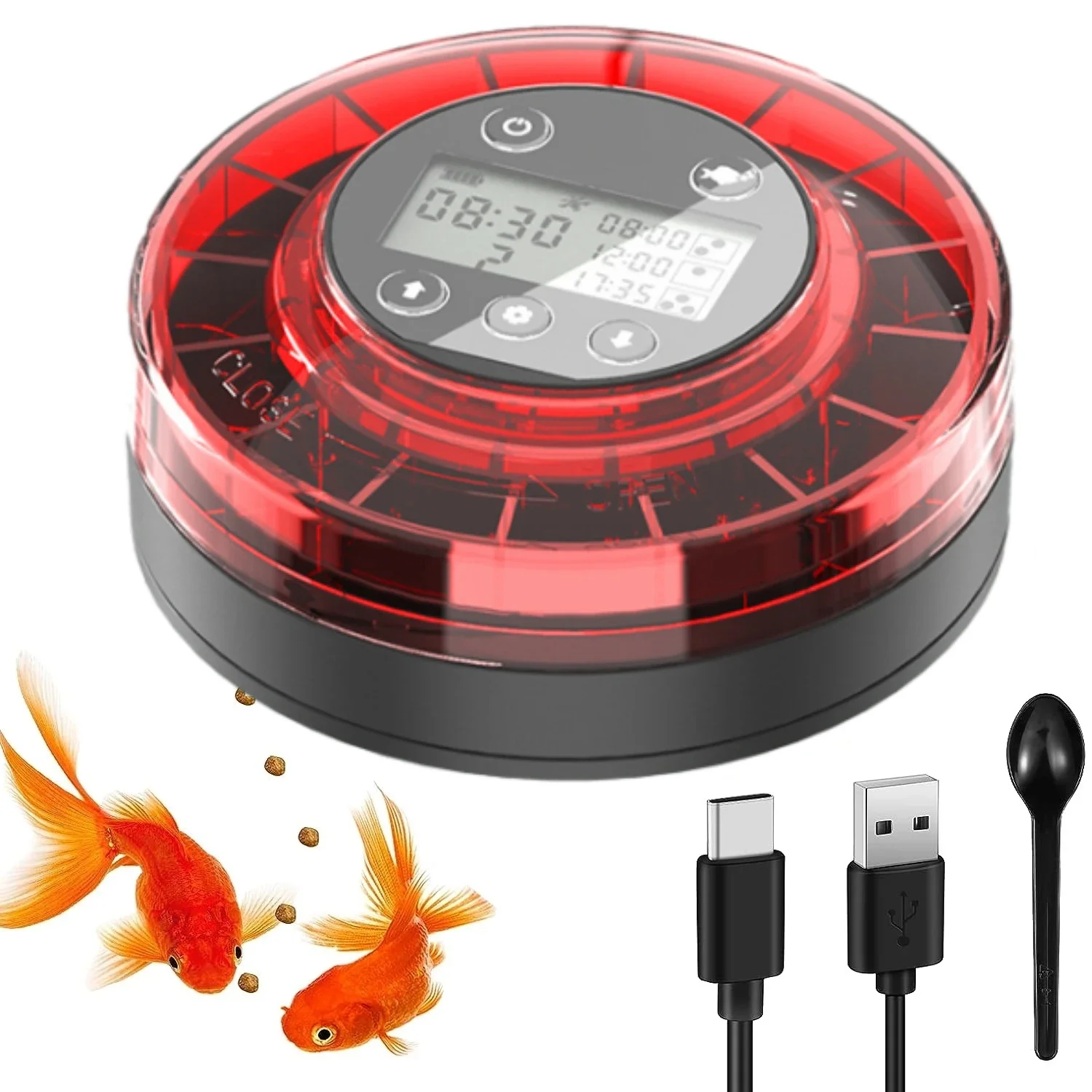 

Automatic Fish Feeder For Aquarium,Food Dispenser With Timer, Rechargeable Timer Feeder USB Cable, LCD Display