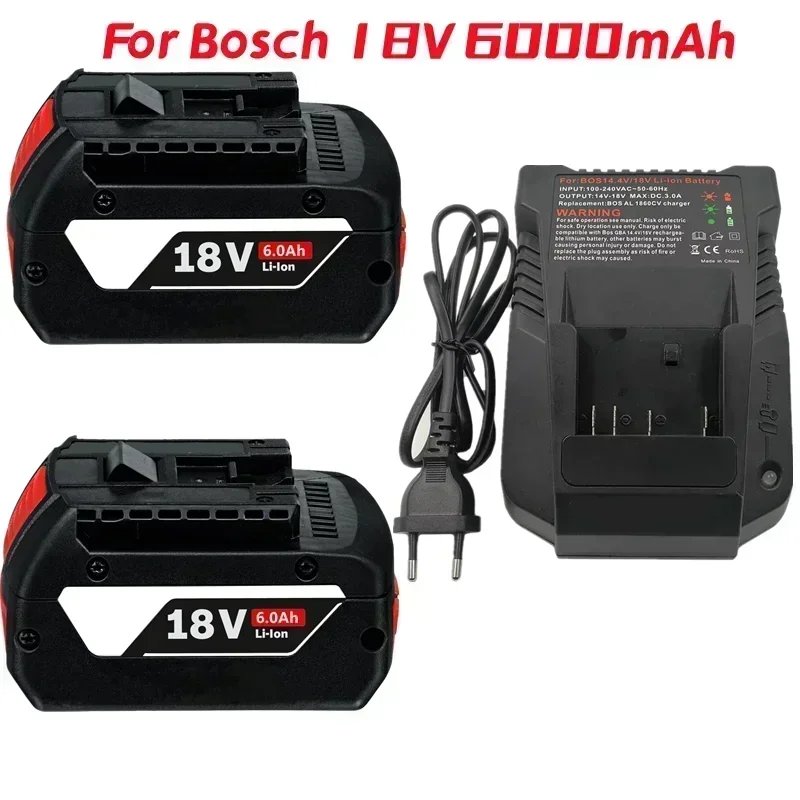 

1-3PSC 18V Battery For Bosch GBA 18V 6.0Ah Lithium BAT609 BAT610G BAT618 BAT618G 17618-01 BAT619G BAT622 SKC181-202L +charger