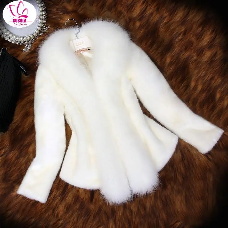 

Женское зимнее меховое пальто SUSOLA, белая, черная новая плотная теплая куртка из искусственного меха, короткая верхняя одежда