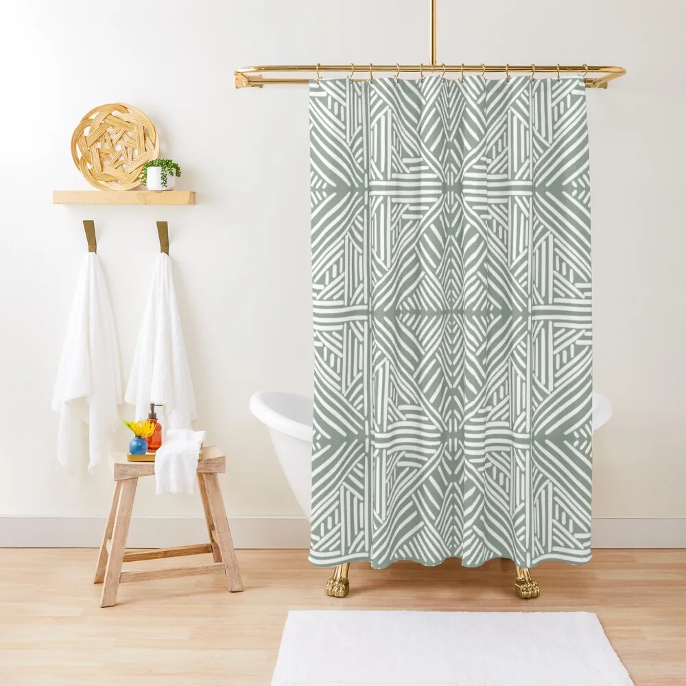 

Sage Green and White Art Deco Brushstroke Design Shower Curtain Curtains Bathroom Accessories