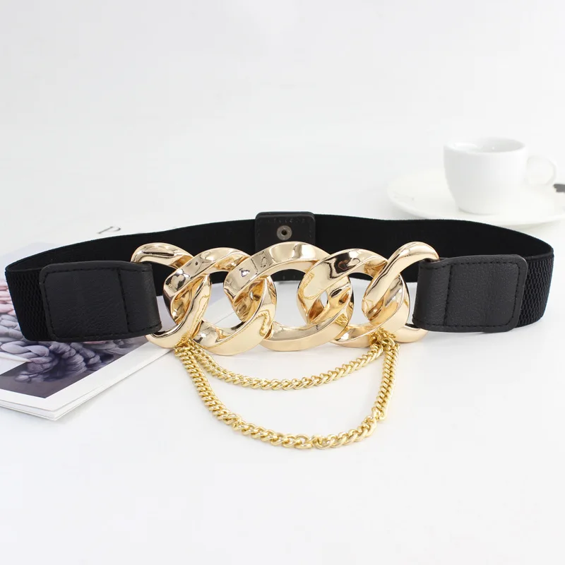 

Elastic Waist Seal 2 Styles Belts Ladies Fashion Women Belt Personality Metal Chain Snaps with Dress Coat Decoration Elastic