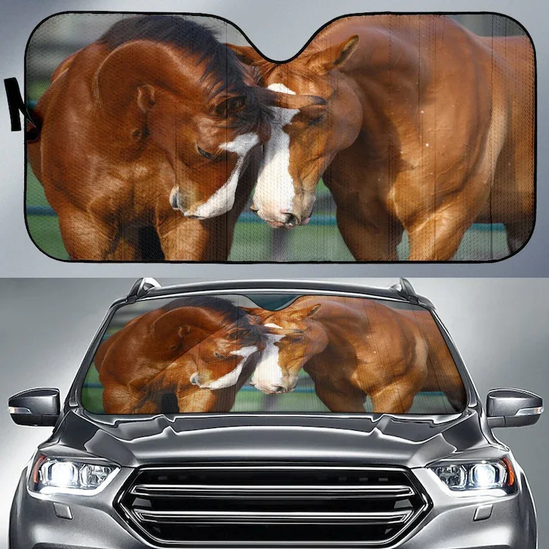 

Best Friends Two Chestnut Quarter Horses Car Windshield Protector Car UV Sunshade Accessories