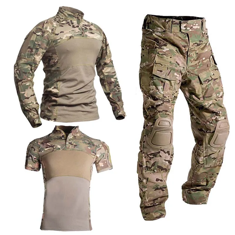 

Airsoft Men Uniform Paintball Trainning Sets Military Pants Safari Tactical Pants + Pads Army Combat Shirts Army Camo Suits New