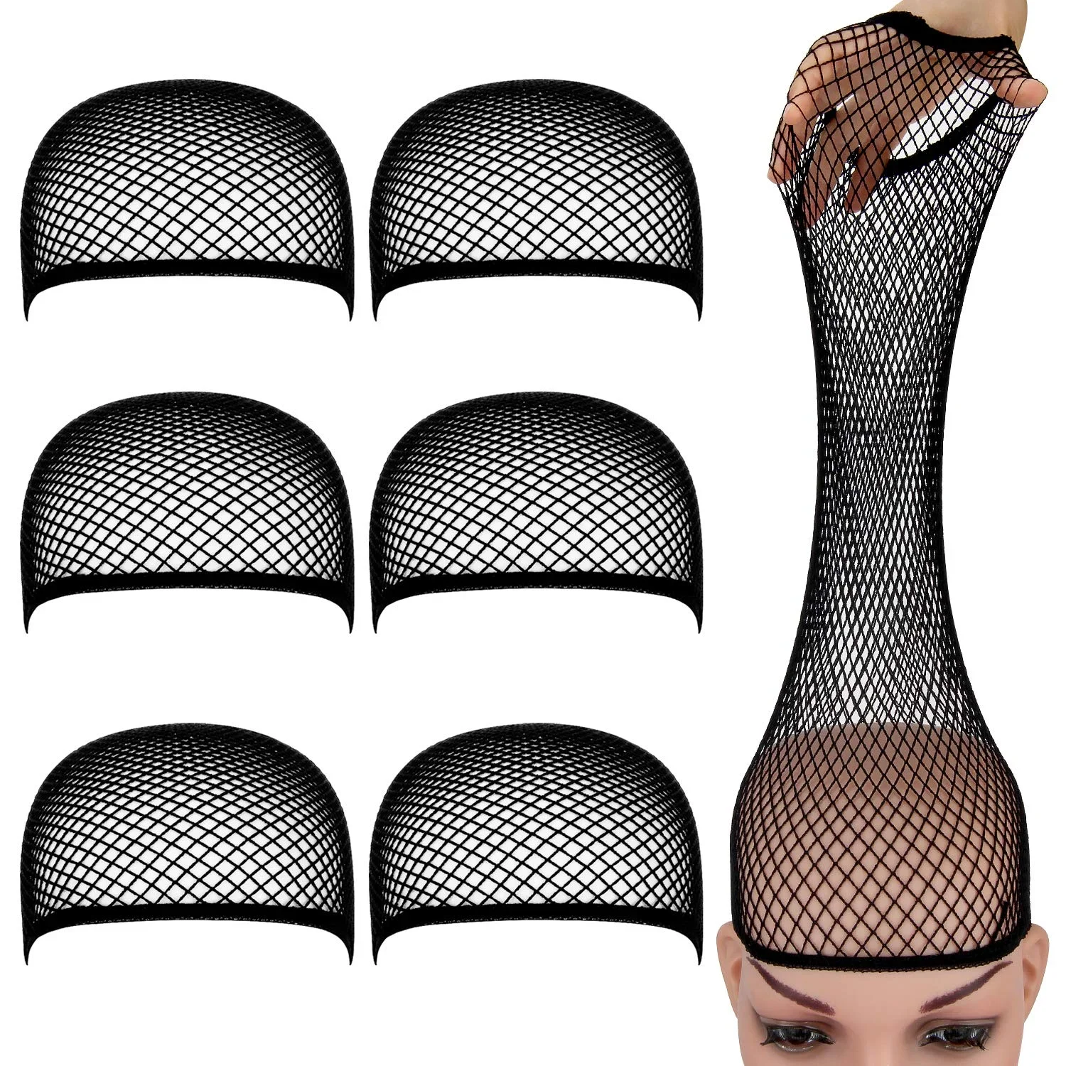

Stretchable Elastic Hair Net Black Liner Weaving Cap Comfortable Hairnets Open Ended Fishnet Wig Cap for Women High Quality