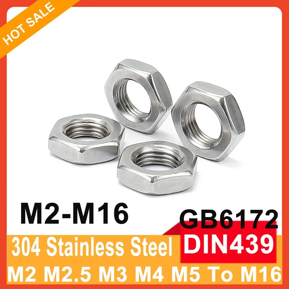 

DIN439 GB6172 A2-70 304 Stainless Steel Hexagon Thin Nut Coarse Teeth M2 M2.5 M3 M4 M5 M6 M8 M10 M12 M14 M16 Flat Hex Jam Nuts