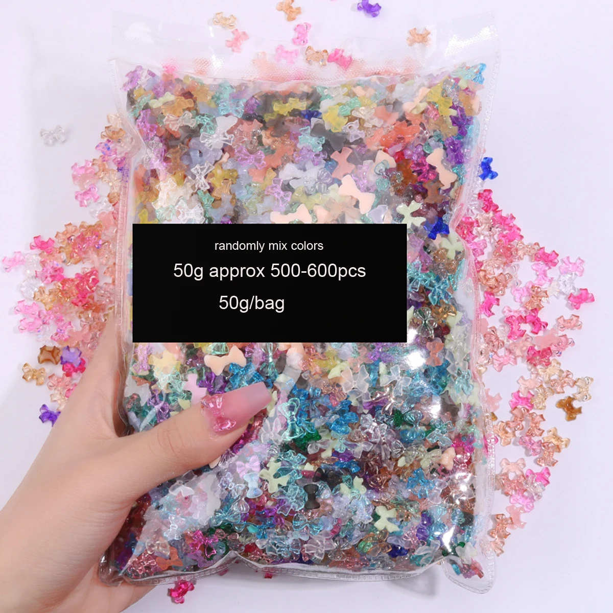 50g=500pcs/bag Mixed Resin Aurora Bow Nail Jewelry Flatback Nail Art Decoration For DIY Colorful Nail Charms Manicure Accessorie
50g=500pcs/bag Mixed Resin Aurora Bow Nail Jewelry Flatback Nail Art Decoration For DIY Colorful Nail Charms Manicure Accessorie