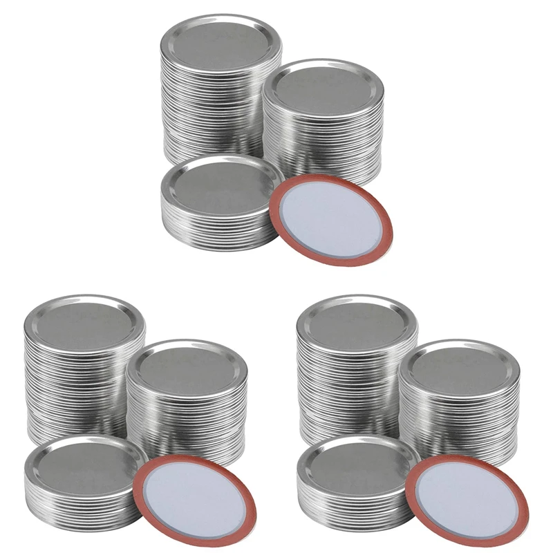 

300 Pcs Regular Mouth 70MM Mason Jar Canning Lids, Reusable Leak Proof Split-Type Silver Lids With Silicone Seals Rings