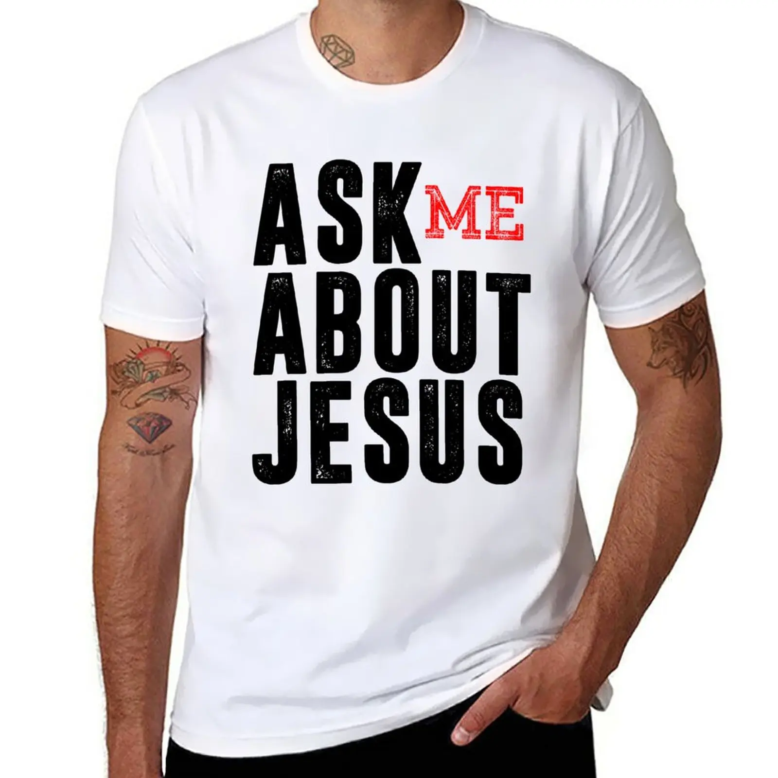 

New Ask me about Jesus T-Shirt korean fashion quick drying t-shirt Short t-shirt mens t shirts pack