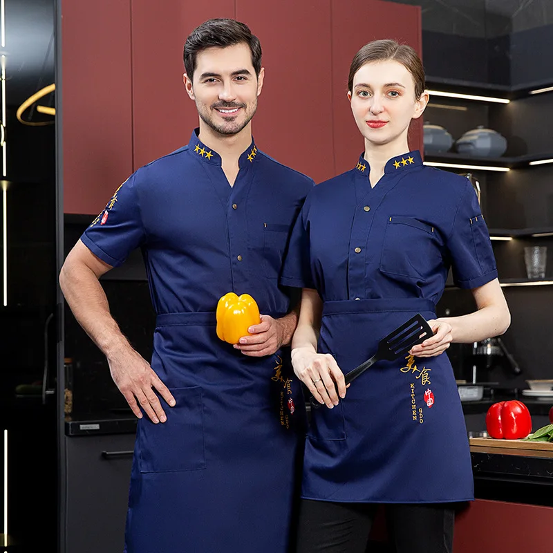 

Short-Sleeved Summer Clothes Hotel Chef Uniform Barbecue Cafeteria Restaurant Men's and Women's Cateri