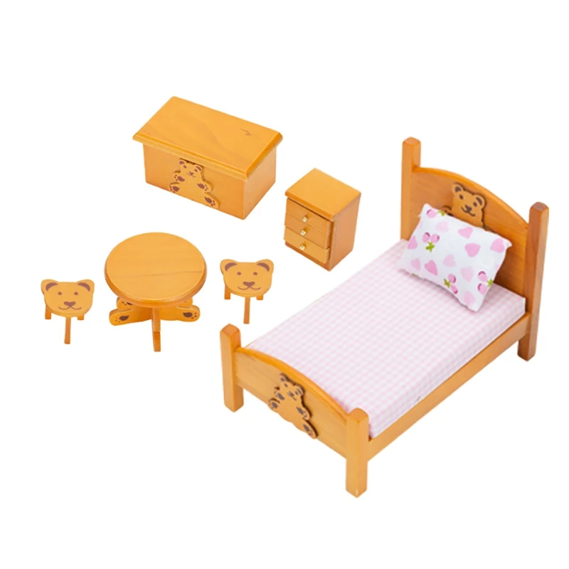 

Лидер продаж 2023, миниатюрная мебель для кукольного домика, деревянный медведь, стол, мебель для спальни, имитация игрушки, украшение для кукольного домика
