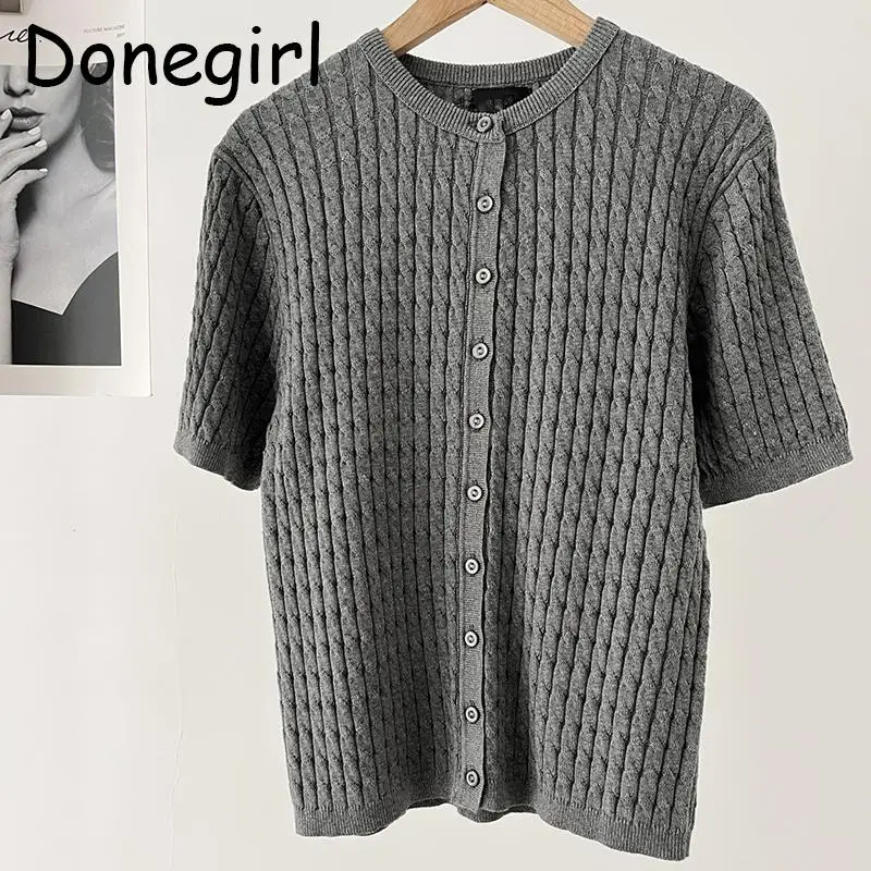

Donegirl 2024 New Women Spring Round Neck Short Knitted Sweater Cardigans Coat Slim Solid Commute Elegant Tops Female Chic