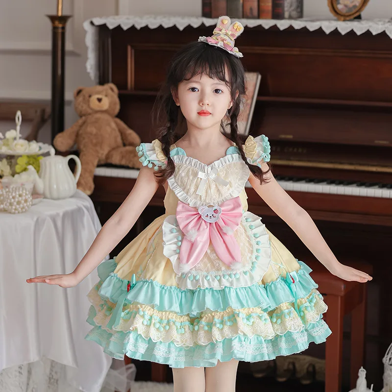 

Baby Girls Spanish Princess Dress for 2024 Summer Kids Sleeveless Lolita Ball Gown With Bowknot Children Boutique Wear Clothes