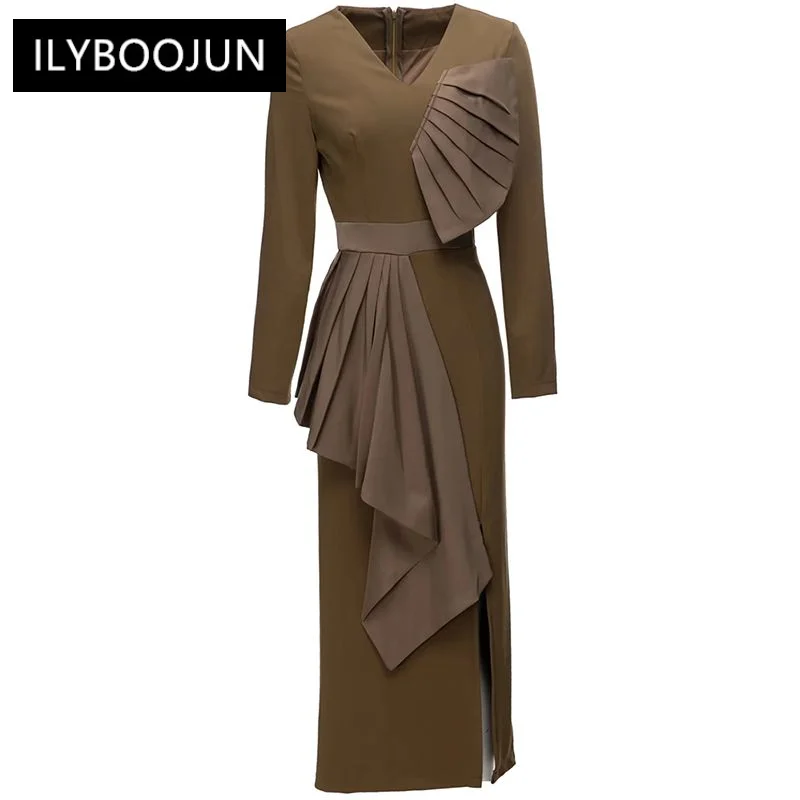 Autumn Pencil Dress Women V-Neck Long Sleeve Ruffles Office Lady Slit Package Buttocks Dresses For Women 2023 Luxury Brand
Autumn Pencil Dress Women V-Neck Long Sleeve Ruffles Office Lady Slit Package Buttocks Dresses For Women 2023 Luxury Brand