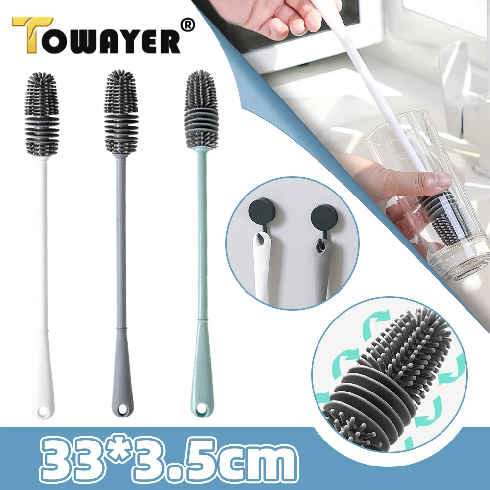 

Silicone Cup Brush Cup Scrubber Glass Cleaner Bottle Thermos Cleaning Brushes Long Kitchen Handle Feeding Bottle Washing Tool