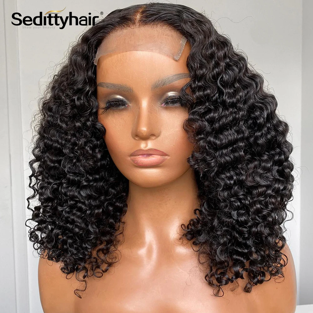 

Brazilian Short Curly Bob Lace Front Human Hair Wig PrePluck With Baby Hair Deep Wave Frontal Wig For Women 4x4 Lace Closure Wig