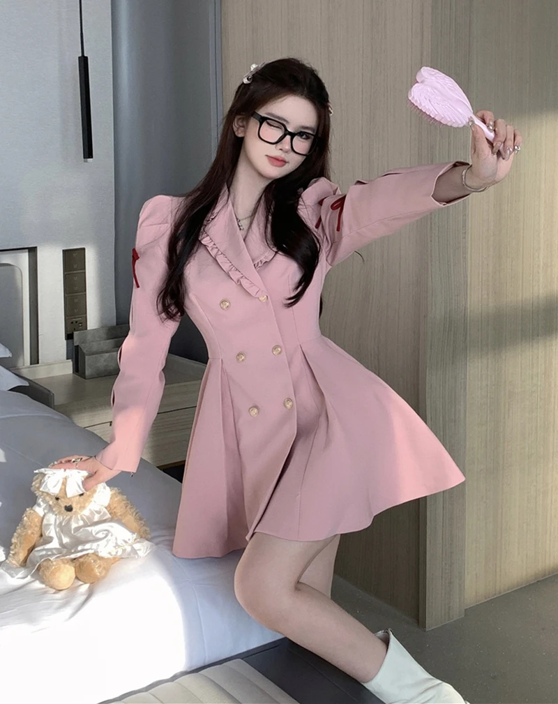 Fashionable Retro Pleated Suit Skirt Korean Style Autumn New Style Waist Slim Lace Bow Ruffled Long Sleeve Dress Women freshing
Fashionable Retro Pleated Suit Skirt Korean Style Autumn New Style Waist Slim Lace Bow Ruffled Long Sleeve Dress Women freshing