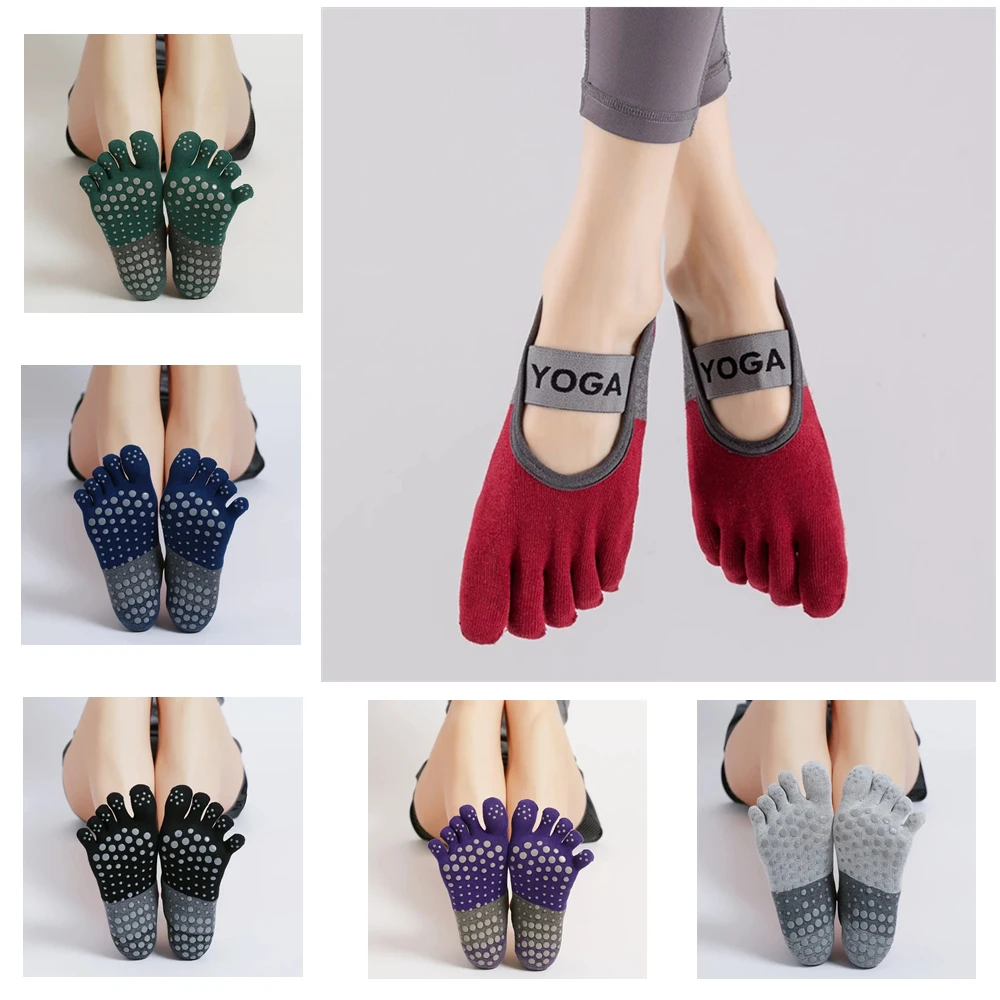 

4 Pairs Breathable Yoga Socks Silicone Non-Slip Five Finger Pilates Socks for Backless Fitness Ballet Dance Cotton Gym Sock