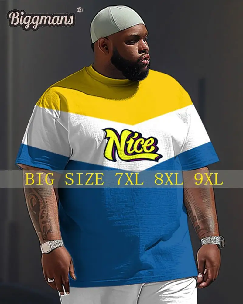 

Biggmans L-9Xl For Men's T-shirt Street Vitality Colorblock Nice Letter Print Large Men's Top