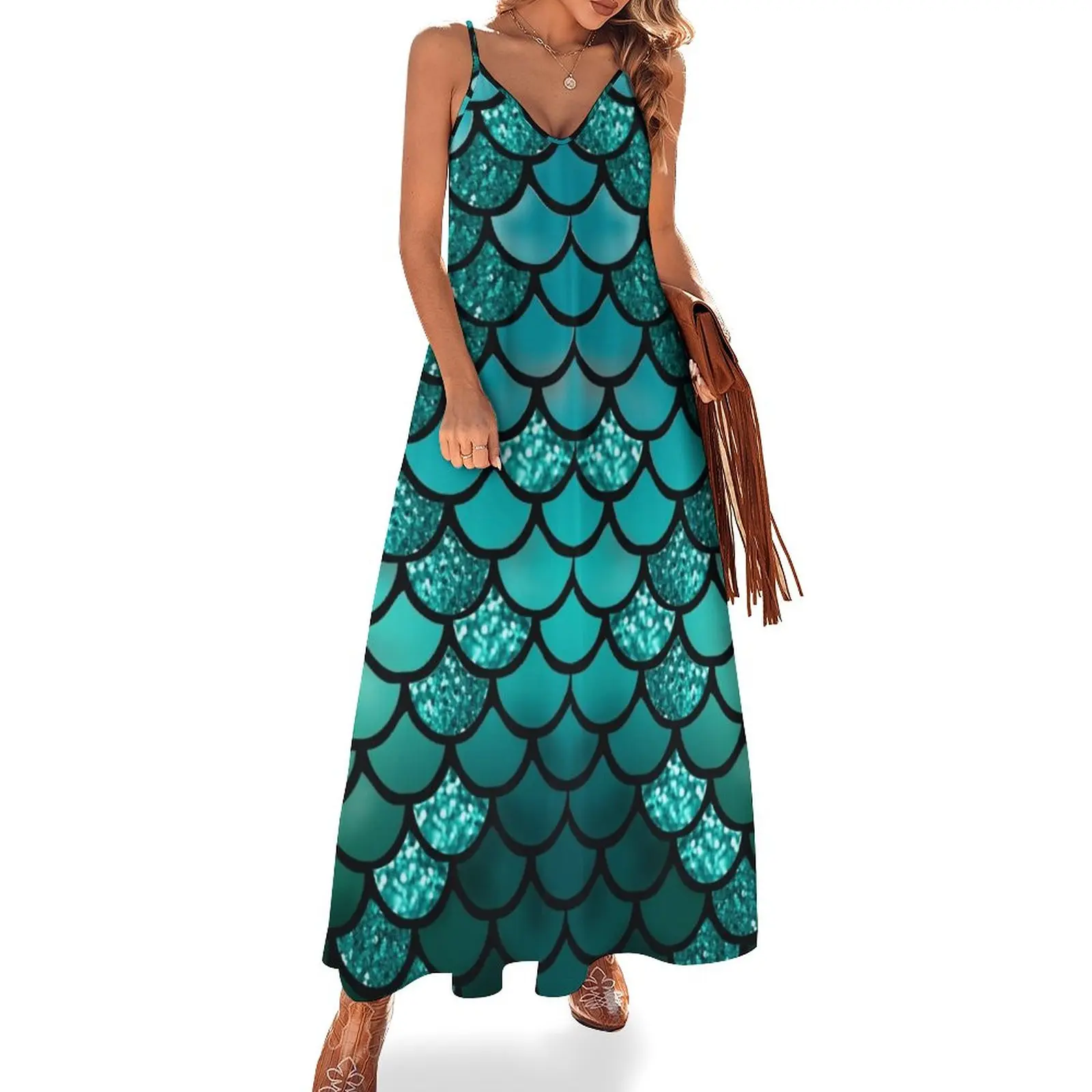 

Aquamarine Mermaid Gradient Scales Sleeveless Dress dresses for women 2024 Summer skirt
