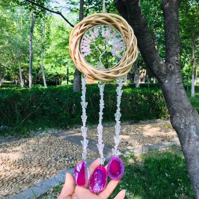 Wall hanging willow wreath cross-border natural Amethyst manual winding life tree agate piece wind chime
Wall hanging willow wreath cross-border natural Amethyst manual winding life tree agate piece wind chime