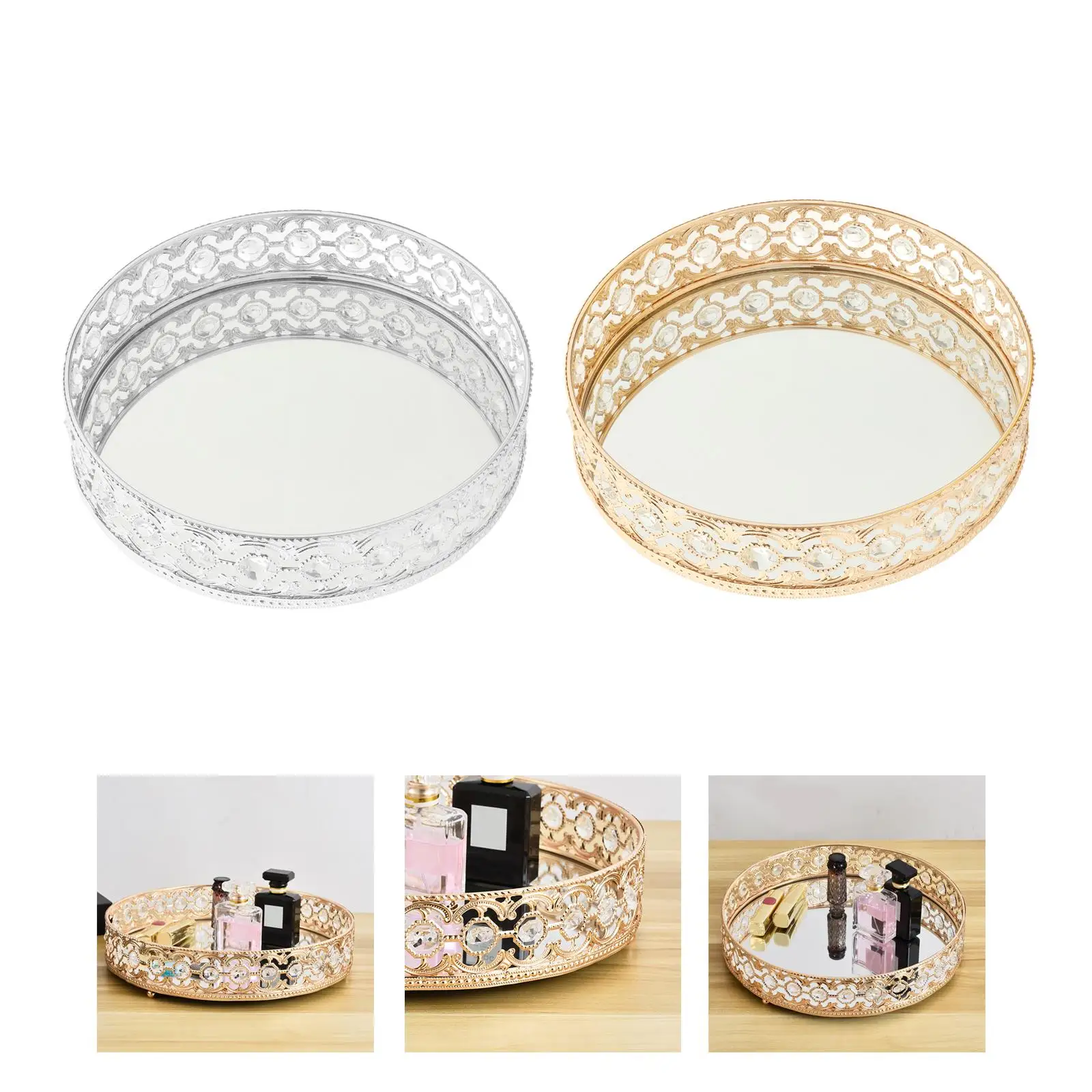 Crystal Cosmetic Makeup Tray, Mirror Dresser Jewelry Decorative Tray, Home Decor Tray, Round
Crystal Cosmetic Makeup Tray, Mirror Dresser Jewelry Decorative Tray, Home Decor Tray, Round