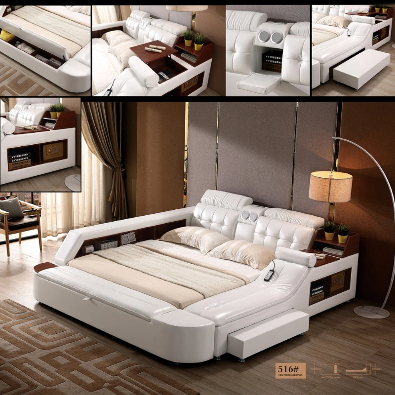 

Tech Smart Multifunctional Bed Frame with Genuine Leather, Bluetooth Speaker, and Massager Ultimate Soft Lit Tatami Camas