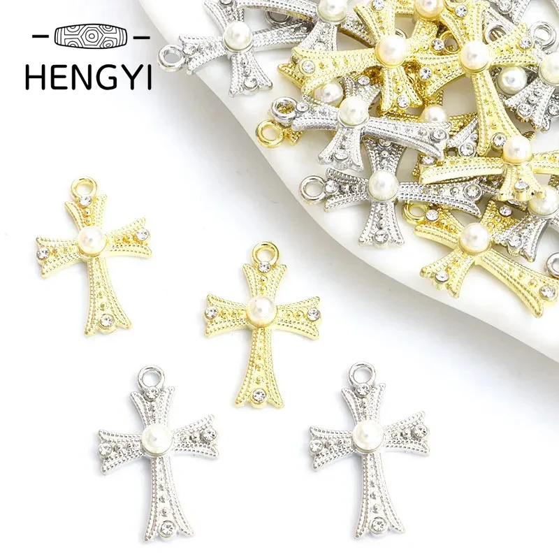 

10pcs 25x17mm Cross Crystal Rhinestones Charms Jesus Crosses Metal Pendants for Jewelry Making DIY Necklace Accessories Findings