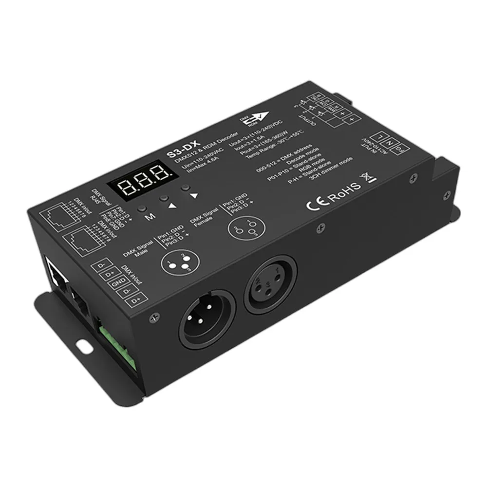 

LED Strip DMX Decoder (with RF) controller S3-DX 3CH*1.5A 110-240VAC High Voltage for single color/dual color/RGB/RGBW LED strip