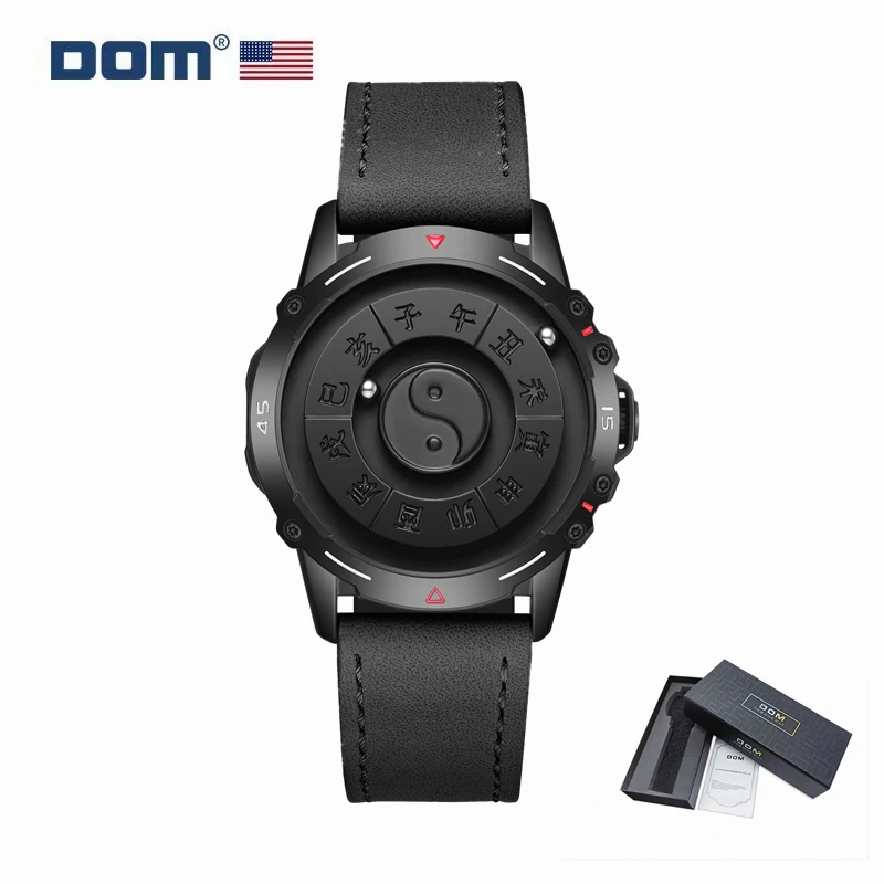 

DOM D-1737 Chinese Original Twelve Hour Traditional Culture Tai Chi Bagua Diagram Rolling Pointer Rotating Magnetic Men's Watch
