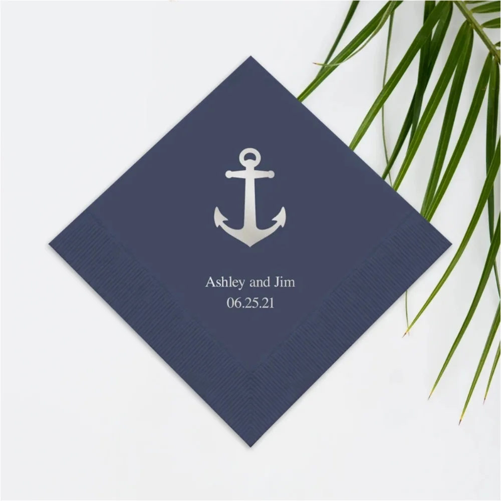 

50 Pcs Anchor Print Napkins - Paper Party Napkin - Custom Printed Napkins - His Birthday - Nautical Party -Wedding - Anniversary