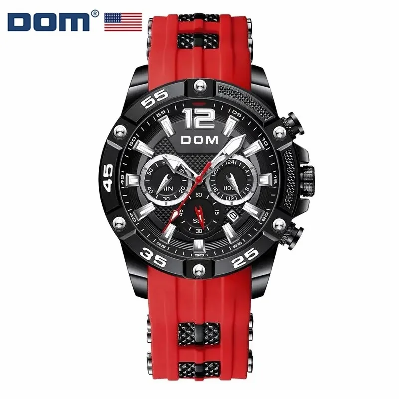 

DOM 1712 Men's Quartz Watch Sports Outdoors Waterproof Pointer Silicone Wristwatches Chronograph Clock for Male Watches Gift