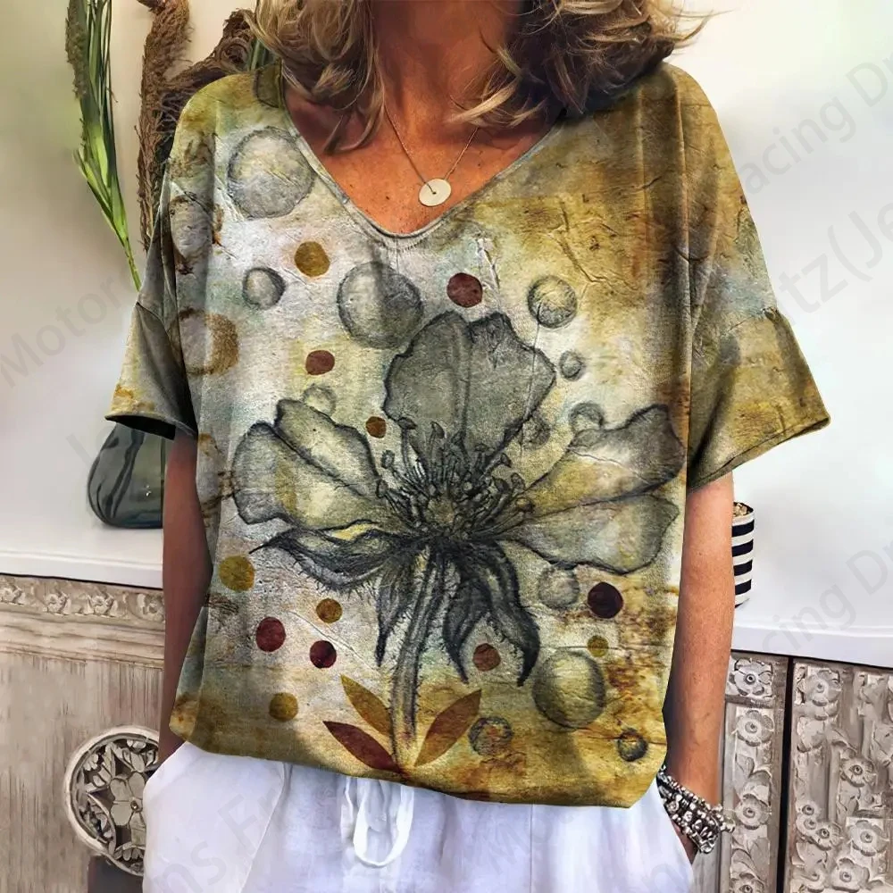 Summer Vintage Women T-shirts 3d Floral Print Tshirt Women Fashion T-shirt V-Neck Oversized T Shirt Women's Clothing Anime Y2K
Summer Vintage Women T-shirts 3d Floral Print Tshirt Women Fashion T-shirt V-Neck Oversized T Shirt Women's Clothing Anime Y2K