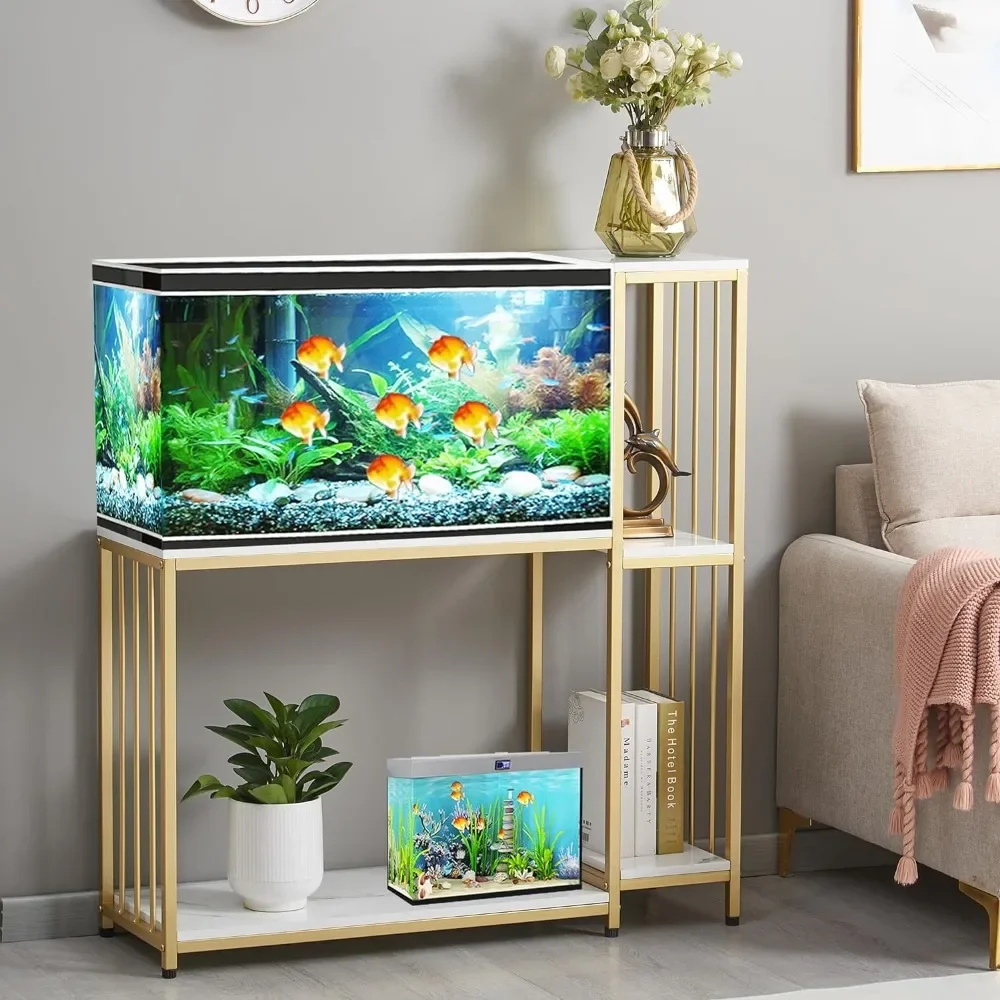 

Fish Tank Stand for up to 29 Gallon Aquarium, Reptile Terrariums Tank Stand, Metal Wooden Aquarium Stand, Gold