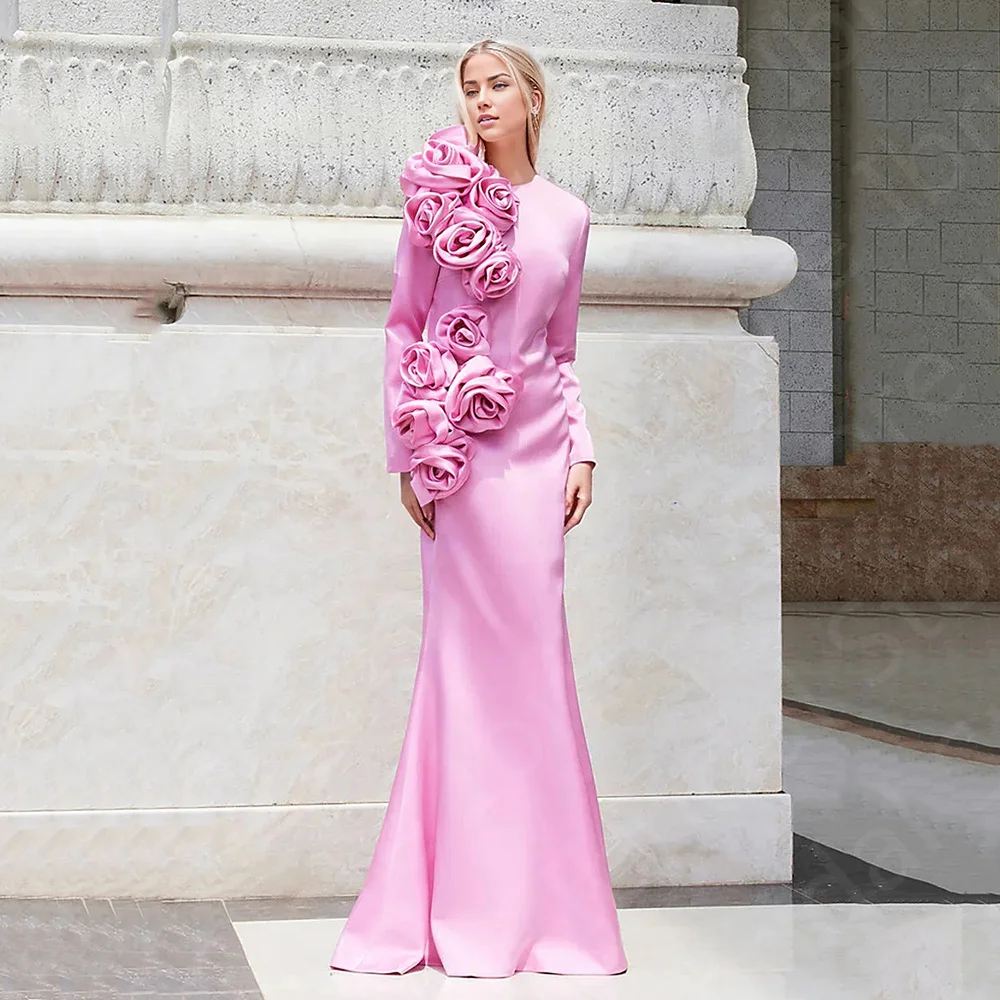 

Очаровательные розовые платья для матери, модель 2024 года, платье с длинным рукавом для свадебной вечеринки, с цветами, на молнии сзади, распродажа