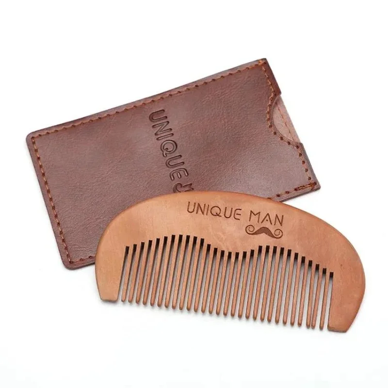 

Men's Wooden Beard Comb Fine Coarse Teeth Multiple Styles with Leather Case Fashion Simple Luxurious Mustache Hair Comb for Men
