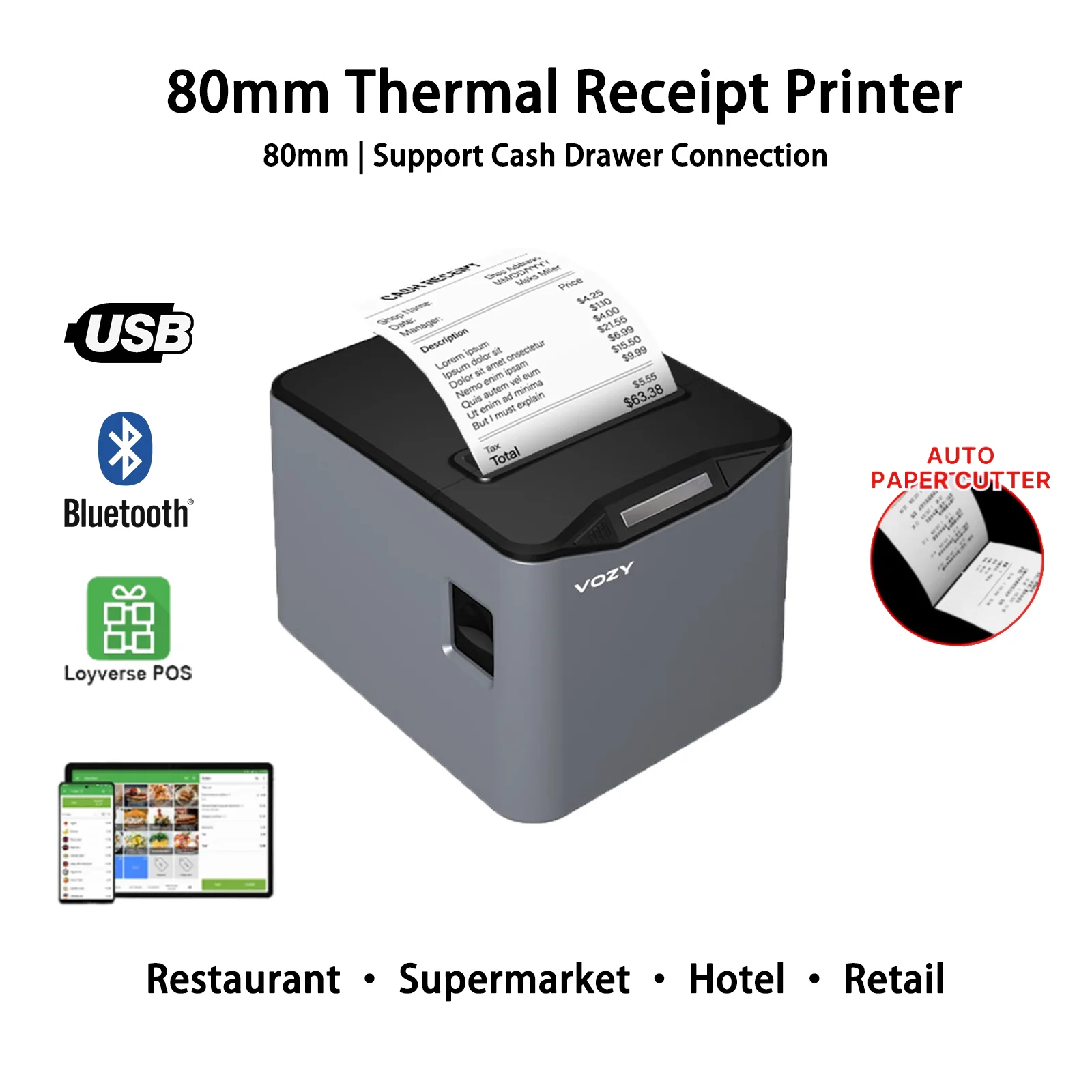 VOZY G80 80 80 мм чековый принтер Bluetooth термопринтер POS автоматическая резка
VOZY G80 80 80 мм чековый принтер Bluetooth термопринтер POS автоматическая резка