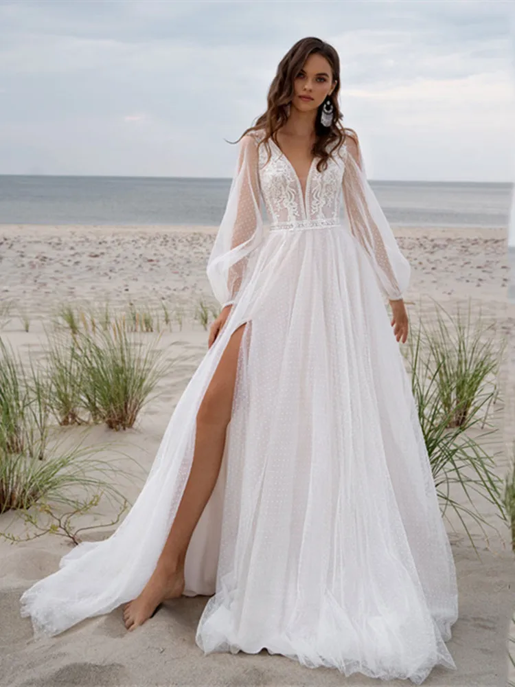 On Zhu Beach Boho V-neck Tulle Wedding Dresses 2023 Long Puff Sleeves High Slide Appliques Bridal Gown For Women Robe De Mariage
On Zhu Beach Boho V-neck Tulle Wedding Dresses 2023 Long Puff Sleeves High Slide Appliques Bridal Gown For Women Robe De Mariage