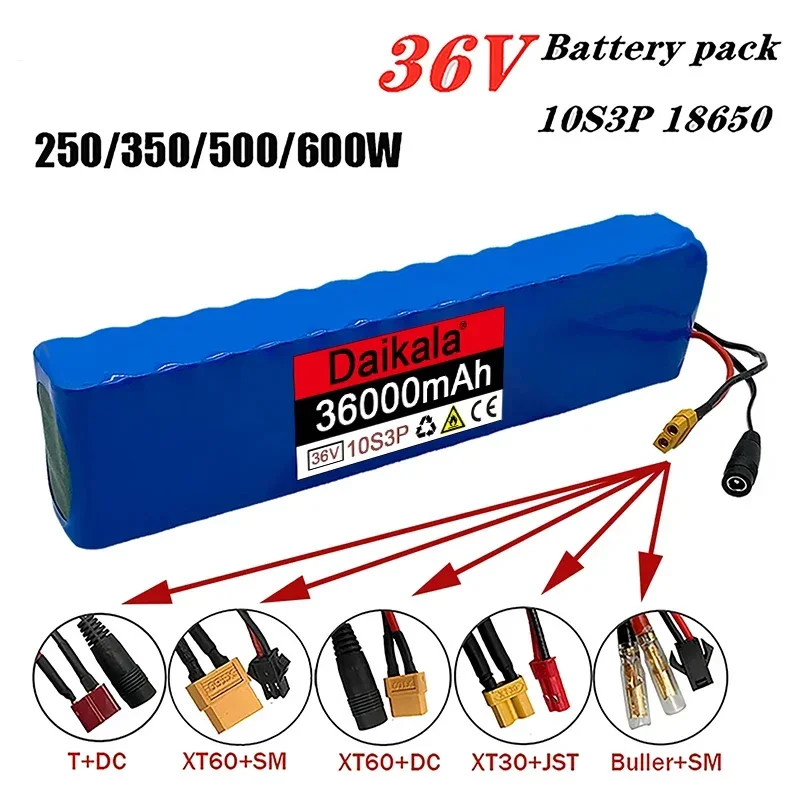 

Rechargeable Lithium Battery 10S3P 36V 36Ah 18650600W, Used for Bicycles, Scooters, and Electric Vehicles with BMS+free Shipping