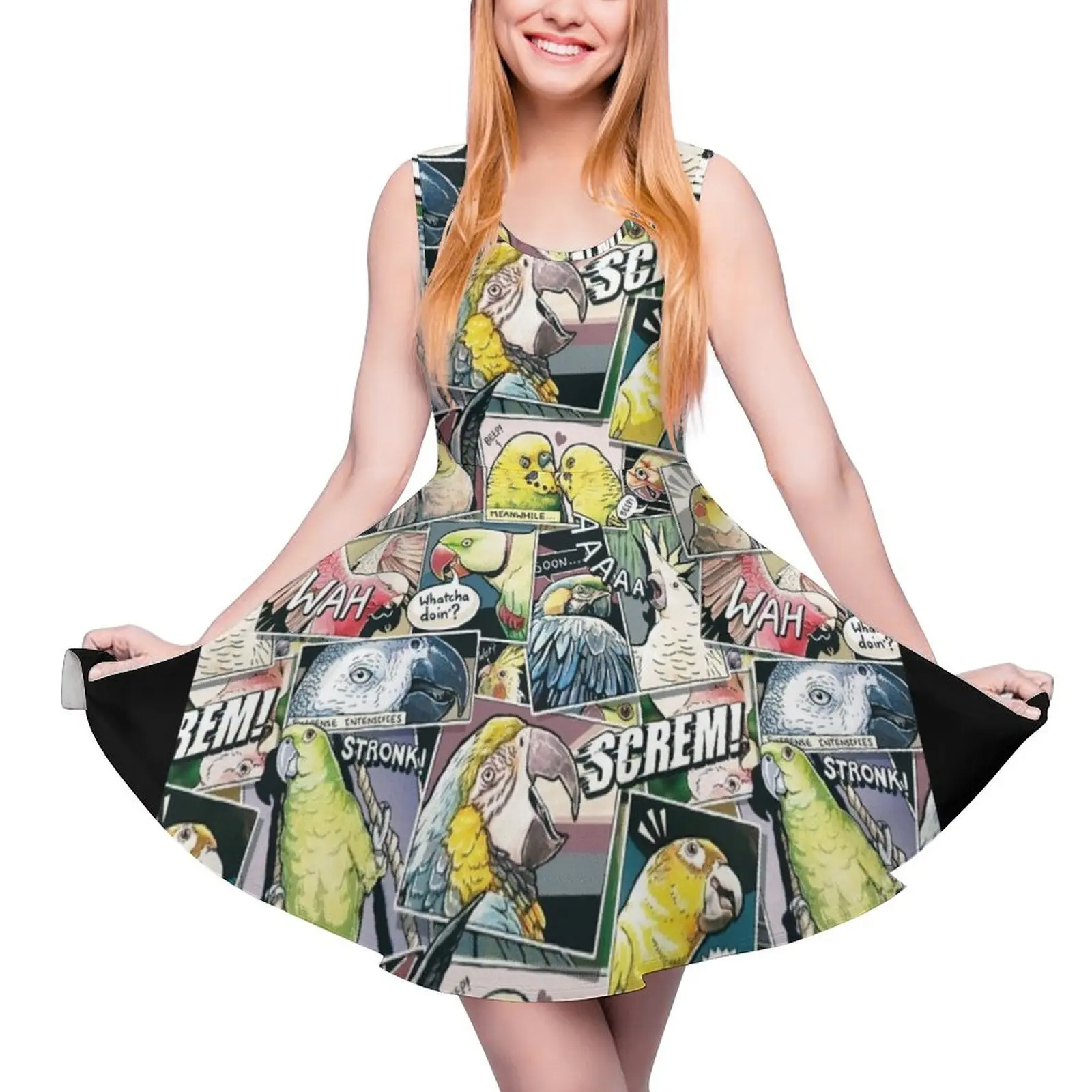 Parrots Comic Style Round Neck Dress Summer women's clothing Cocktail of dresses
Parrots Comic Style Round Neck Dress Summer women's clothing Cocktail of dresses