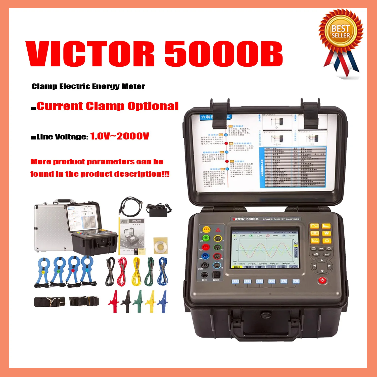 Электрический измеритель мощности VICTOR 5000B, цифровой анализатор мощности, многофункциональный настольный измеритель мощности
Электрический измеритель мощности VICTOR 5000B, цифровой анализатор мощности, многофункциональный настольный измеритель мощности