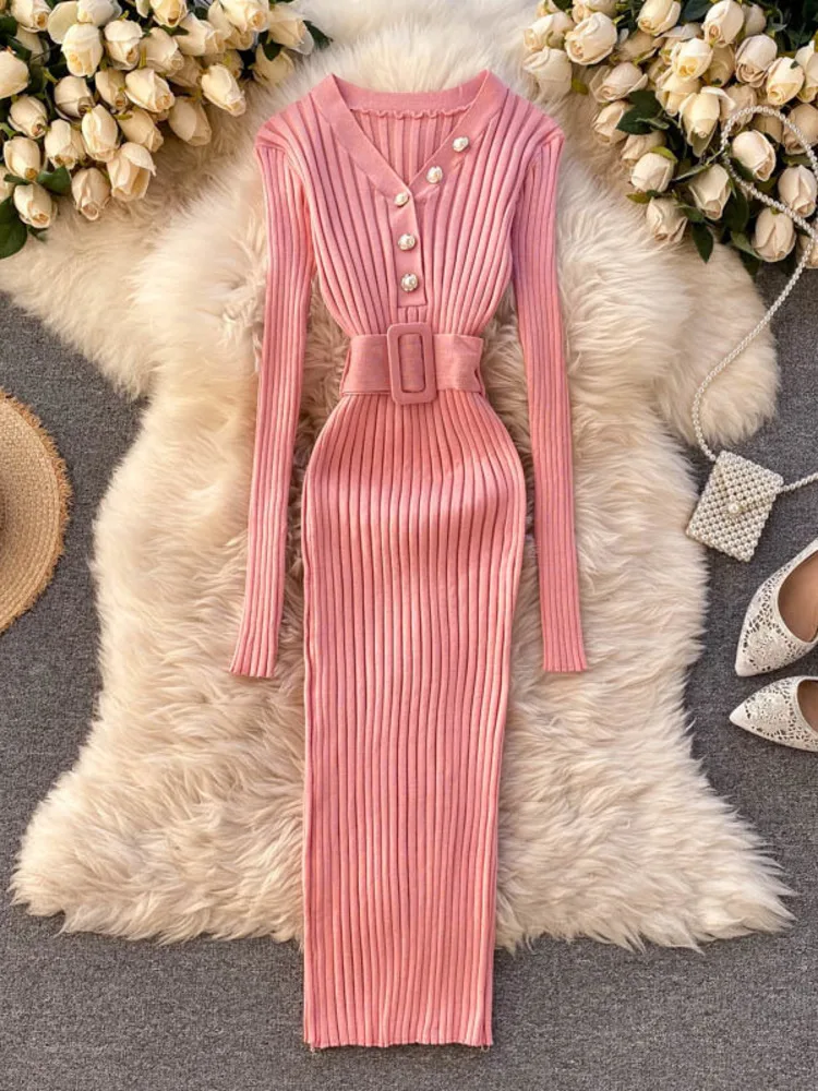 Korean Knitted Robe Femme 2024 Spring Sexy V Neck Full Sleeve Sash Bandage Bodycon Sweater Dress Skinny Party Long Vestidos
Korean Knitted Robe Femme 2024 Spring Sexy V Neck Full Sleeve Sash Bandage Bodycon Sweater Dress Skinny Party Long Vestidos